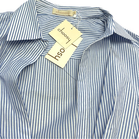 Choosy Blue Striped Nautical Twist-Front Mini Shirt Dress Size 6 New With Tags - Picture 8 of 10